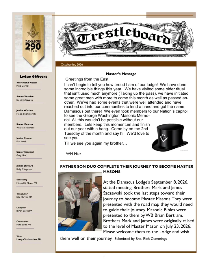 Cover of the October 2026 Trestle Board